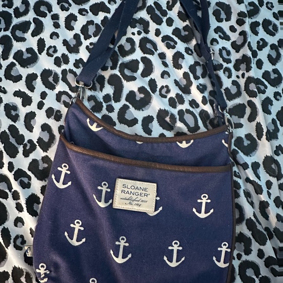 Sloane Ranger Navy Anchor Print Women's Bag - Picture 1 of 2